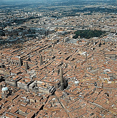 An aerial view of Bologna