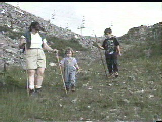 Learning to use hiking sticks to walk down a hill