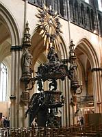 The intricately carved pulpit