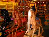 Incredible carved rocking horses--can we adults try them out?