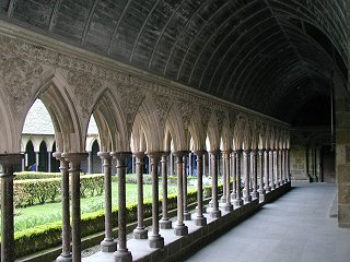 An arched promenade on the top of the abbaye.  Notice the wooden roof to keep it light.