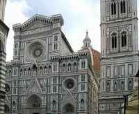 The large and ornate cathedral of Florence.  It was hard to stand back far enough to see it--you would get run over