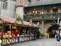 A row of colorful shops at the central market