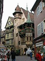 The Pfister building with hand carved details and sculptures