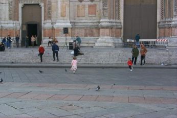 Julia and Juli chase the pigeons