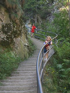 Climbing down from the waterfall