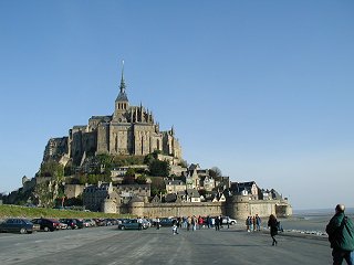 The abbaye and town cover an entire island that is surrounded by the ocean each day as the tides come and go